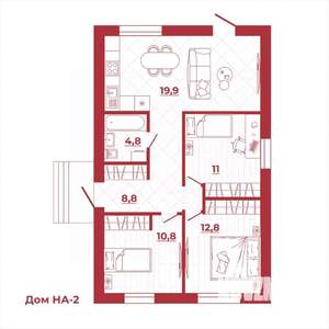 Коттедж 68м², 1-этажный, участок 6 сот.