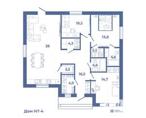 Коттедж 142м&sup2;, 1-этажный, участок 8 сот.  