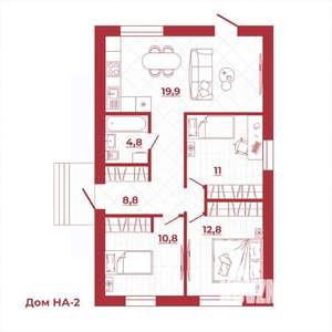 Дом 68м&sup2;, 1-этажный, участок 6 сот.  