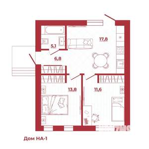 Коттедж 55м&sup2;, 1-этажный, участок 6 сот.  