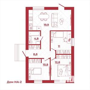 Коттедж 68м², 1-этажный, участок 6 сот.  