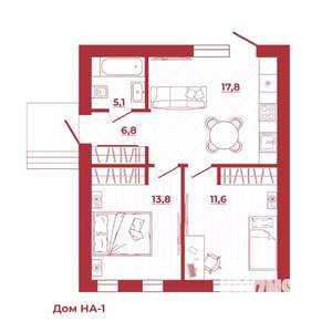 Дом 55м&sup2;, 1-этажный, участок 6 сот.  
