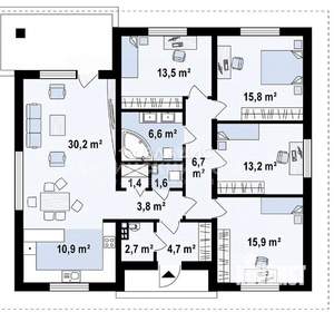 Дом 161м², 1-этажный, участок 9 сот.  