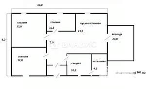 Дом 105м², 2-этажный, участок 6 сот.  