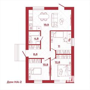 Дом 68м&sup2;, 1-этажный, участок 6 сот.  