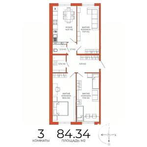 3-к квартира, строящийся дом, 84м2, 2/18 этаж