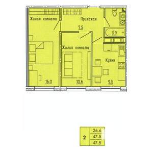 2-к квартира, строящийся дом, 48м2, 14/18 этаж