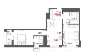 2-к квартира, вторичка, 62м2, 11/14 этаж