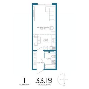1-к квартира, строящийся дом, 33м2, 9/17 этаж