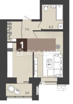 1-к квартира, вторичка, 45м2, 13/17 этаж