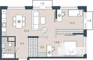 2-к квартира, вторичка, 70м2, 16/23 этаж