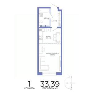 1-к квартира, строящийся дом, 33м2, 2/17 этаж