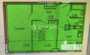 2-к квартира, вторичка, 53м2, 2/18 этаж