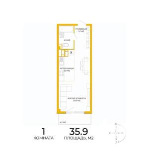 1-к квартира, строящийся дом, 36м2, 12/17 этаж