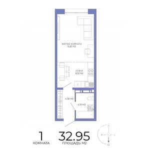 1-к квартира, строящийся дом, 33м2, 2/17 этаж