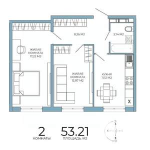 2-к квартира, строящийся дом, 53м2, 11/18 этаж