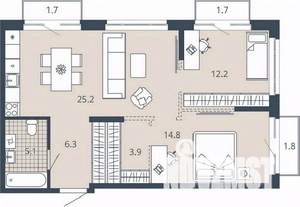 2-к квартира, вторичка, 73м2, 4/23 этаж