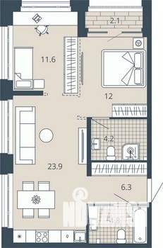 2-к квартира, вторичка, 65м2, 3/23 этаж