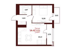 1-к квартира, вторичка, 46м2, 13/18 этаж