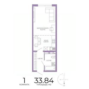 1-к квартира, строящийся дом, 34м2, 6/17 этаж