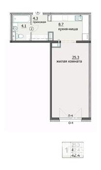 1-к квартира, строящийся дом, 42м2, 15/18 этаж