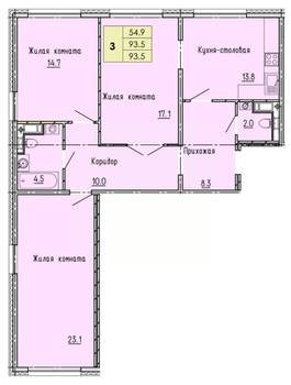 3-к квартира, строящийся дом, 94м2, 10/18 этаж