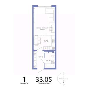 1-к квартира, строящийся дом, 33м2, 5/17 этаж