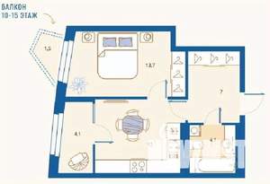 1-к квартира, вторичка, 42м2, 11/16 этаж