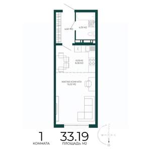 1-к квартира, строящийся дом, 33м2, 7/17 этаж