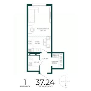 1-к квартира, строящийся дом, 37м2, 17/17 этаж