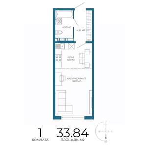 1-к квартира, строящийся дом, 34м2, 7/17 этаж