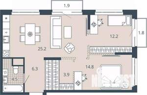 2-к квартира, вторичка, 70м2, 21/23 этаж
