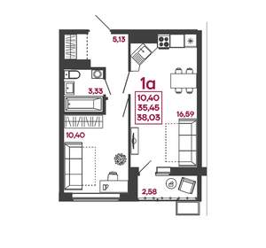 1-к квартира, вторичка, 38м2, 11/17 этаж