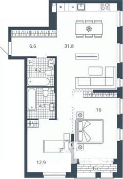 2-к квартира, вторичка, 77м2, 22/24 этаж