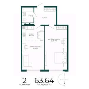 2-к квартира, вторичка, 64м2, 8/17 этаж
