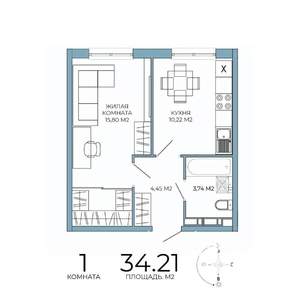 1-к квартира, строящийся дом, 34м2, 18/18 этаж