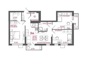 3-к квартира, вторичка, 82м2, 12/22 этаж