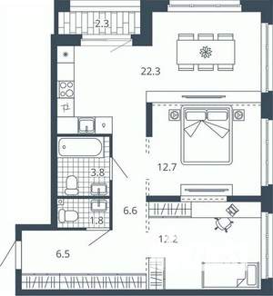 2-к квартира, вторичка, 68м2, 7/23 этаж