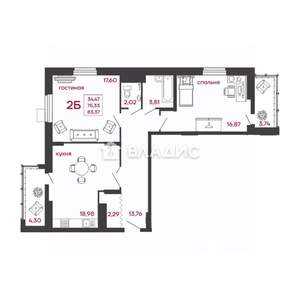 2-к квартира, вторичка, 83м2, 7/15 этаж