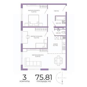 3-к квартира, строящийся дом, 76м2, 7/17 этаж