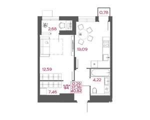 1-к квартира, вторичка, 41м2, 9/14 этаж
