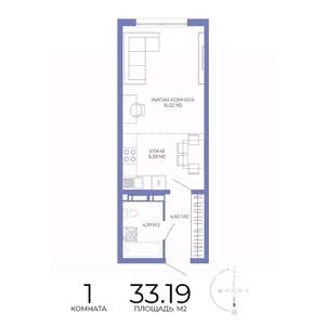 1-к квартира, строящийся дом, 33м2, 13/17 этаж