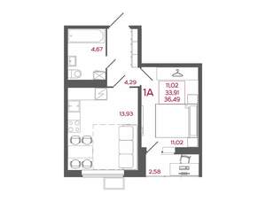 1-к квартира, вторичка, 36м2, 5/17 этаж