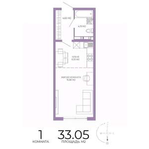 1-к квартира, строящийся дом, 33м2, 3/17 этаж