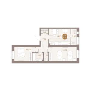 2-к квартира, вторичка, 61м2, 2/4 этаж