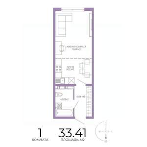 1-к квартира, строящийся дом, 33м2, 2/17 этаж