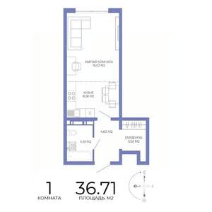 1-к квартира, строящийся дом, 37м2, 15/17 этаж