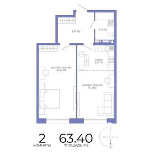2-к квартира, строящийся дом, 63м2, 2/17 этаж