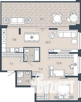 2-к квартира, вторичка, 101м2, 21/23 этаж
