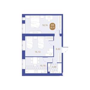 2-к квартира, вторичка, 56м2, 2/4 этаж